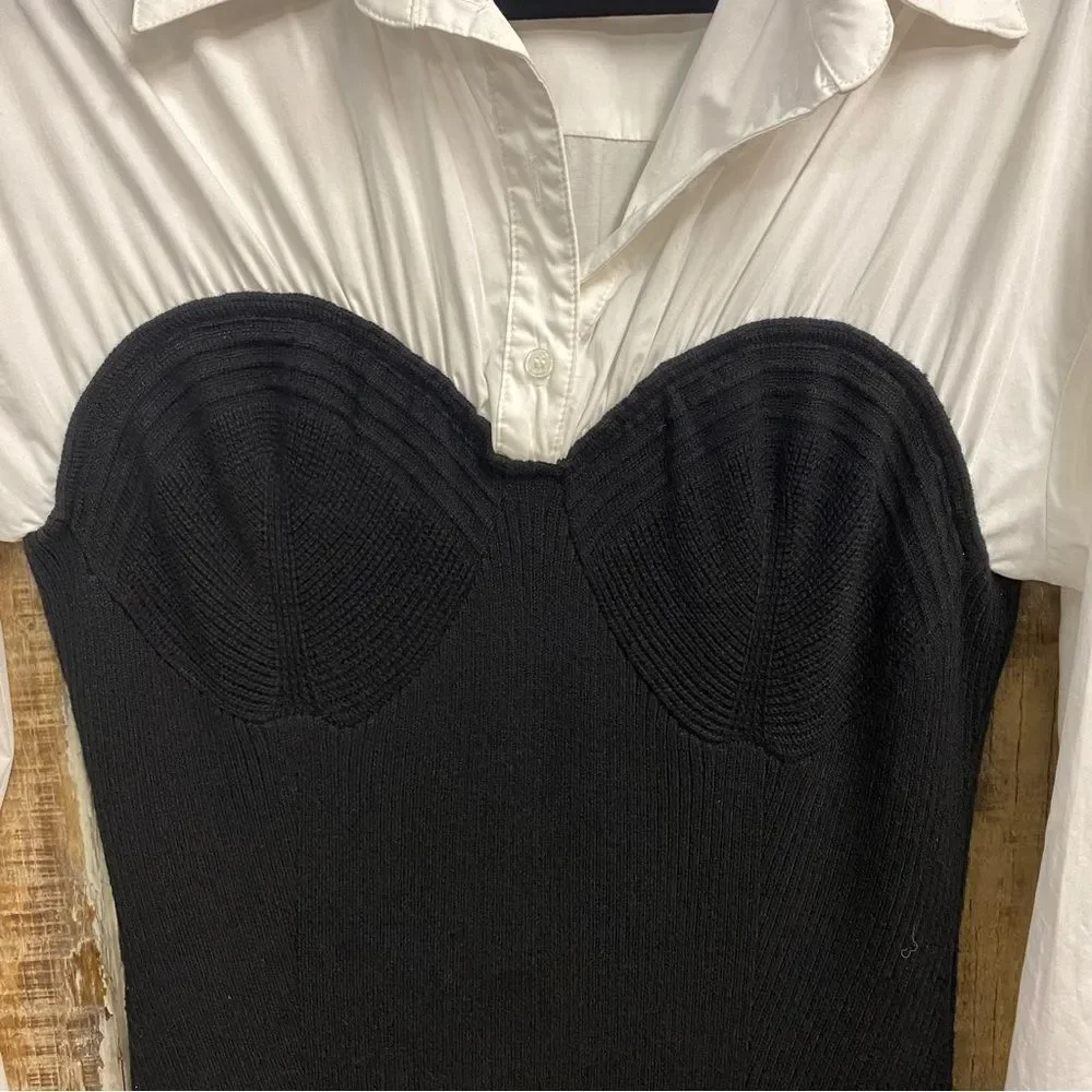 Astr The Label Allyn Dress Black & White
 Long Sleeve knit poplin Revolve XL - Picture 8 of 10